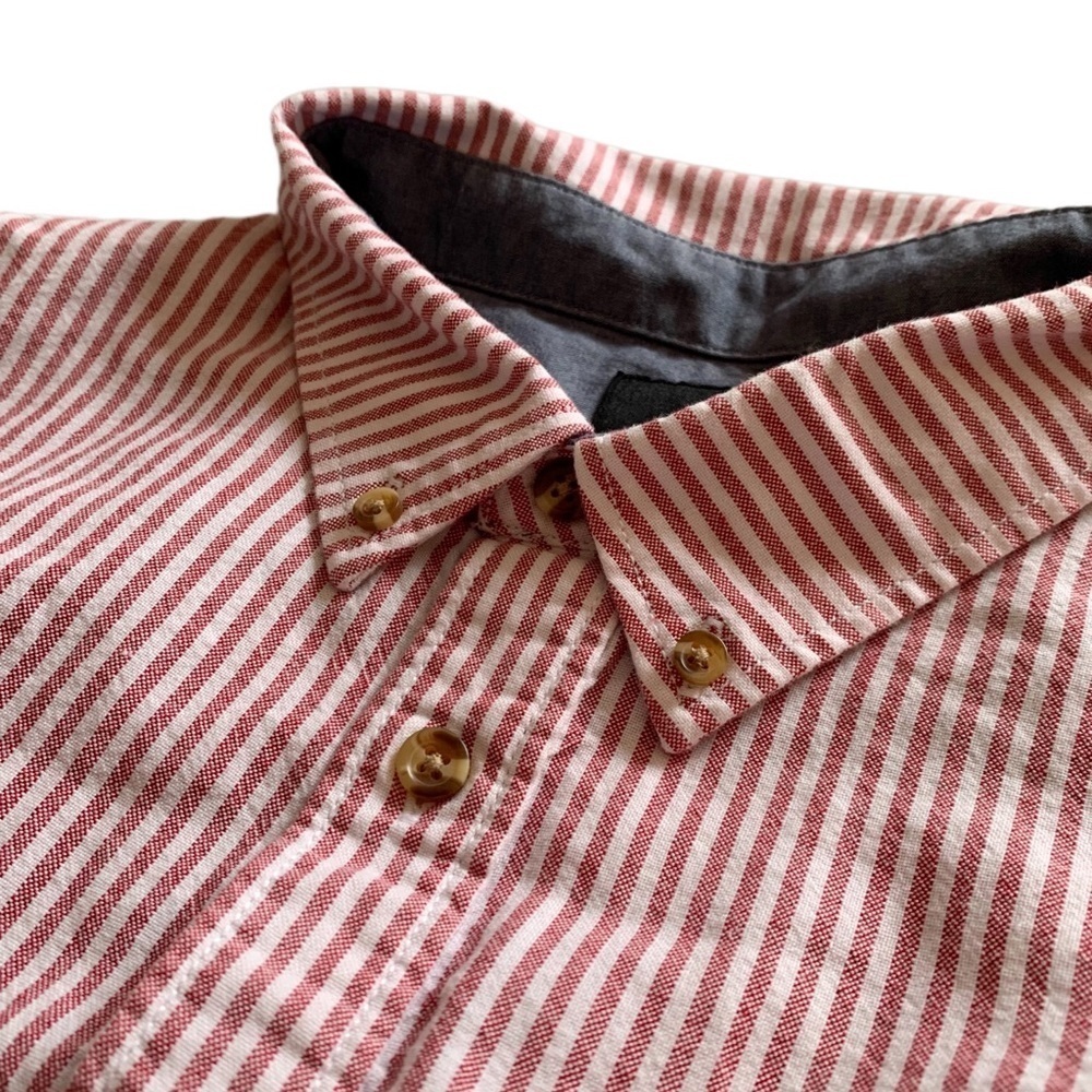 Vans Mens Classic Button Down Shirt Collared Stripe Coral White Short Sleeve - Picture 2 of 13